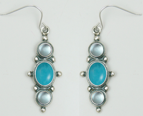 Sterling Silver Drop Dangle Earrings With Turquoise And Blue Topaz